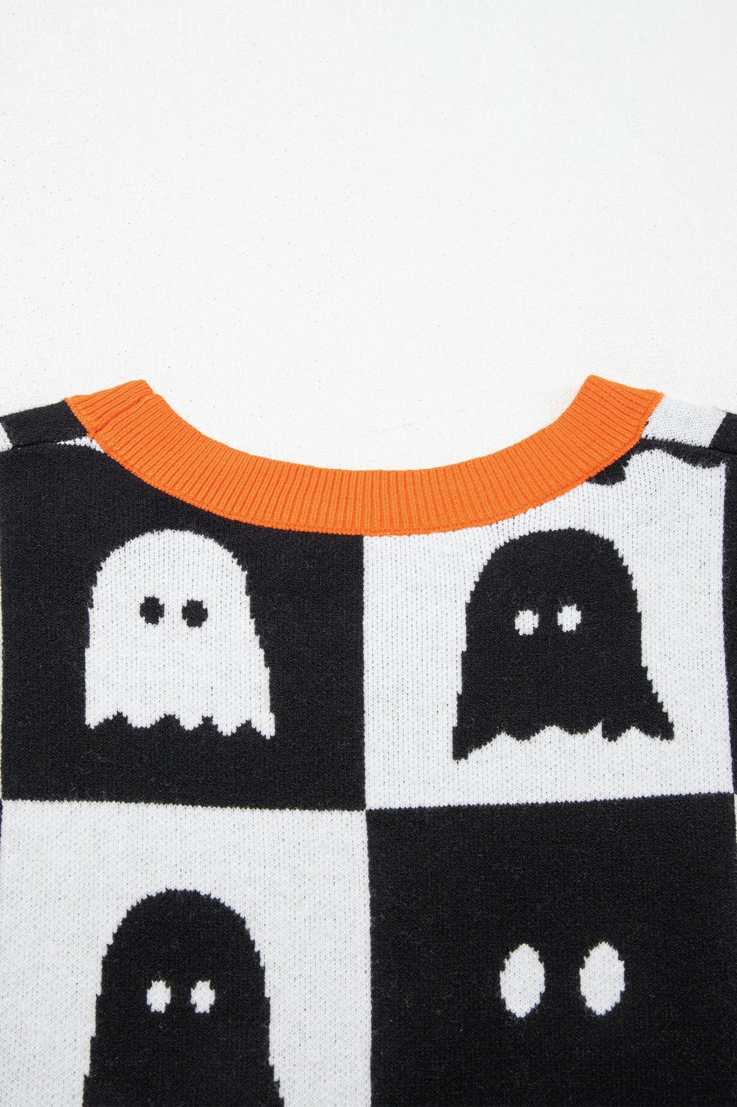 Halloween Ghost Checkered Short Sleeve Knit Sweater