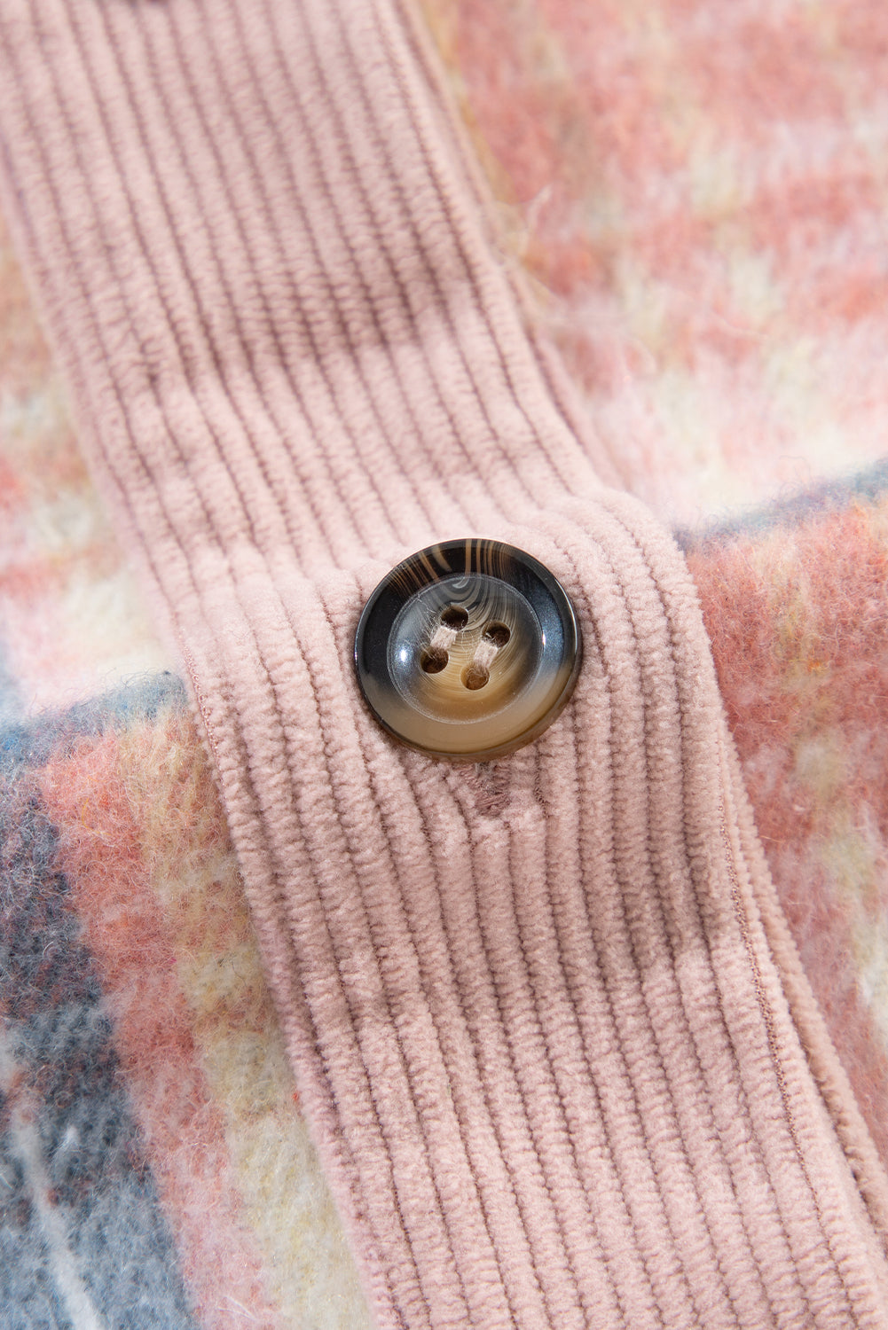 Light Pink Plaid Corduroy Patchwork Pocket Shacket