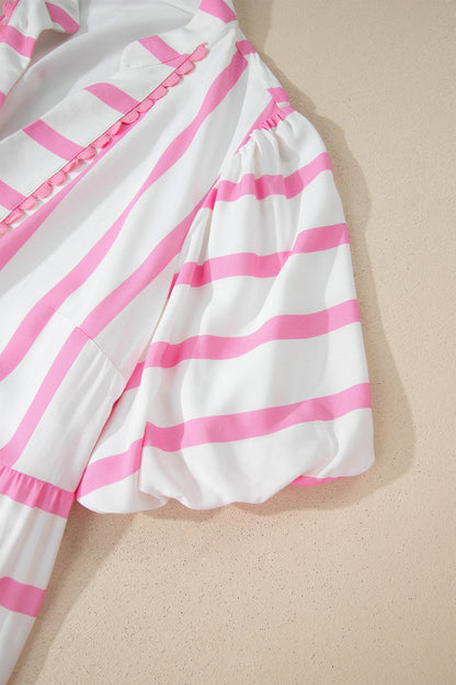 Stripe Maxi Dress Women Plus Size Tiered Puff Sleeve
