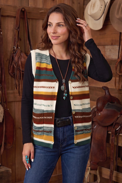 Striped Knit Button Front Sweater Vest