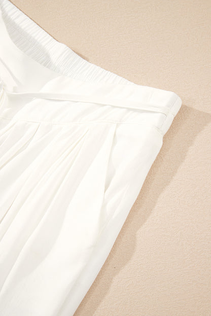White High Waist Drawstring Wide Leg Palazzo Pants