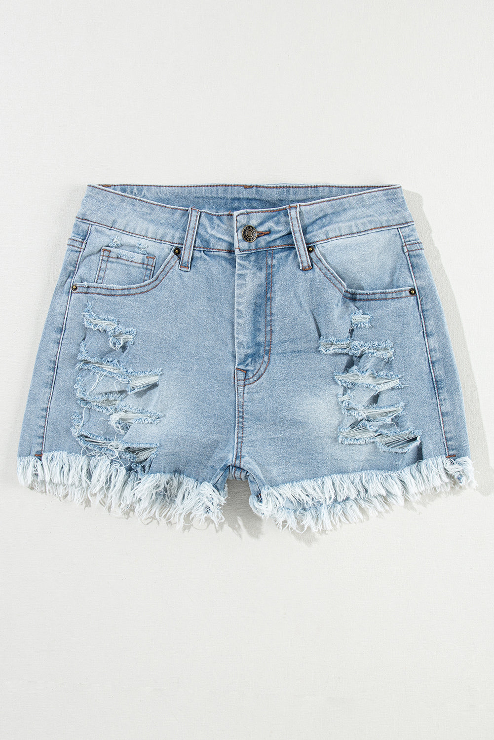 Light Wash High Waisted Distressed Denim Shorts