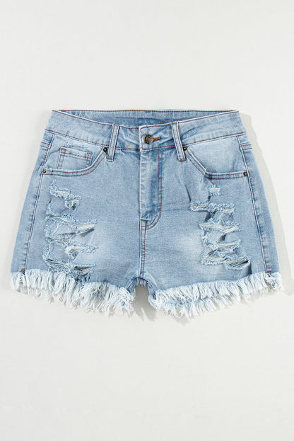Light Wash High Waisted Distressed Denim Shorts