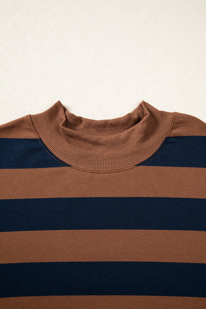Rose Stripe Colorblock Mock Neck Relaxed Sweatshirt