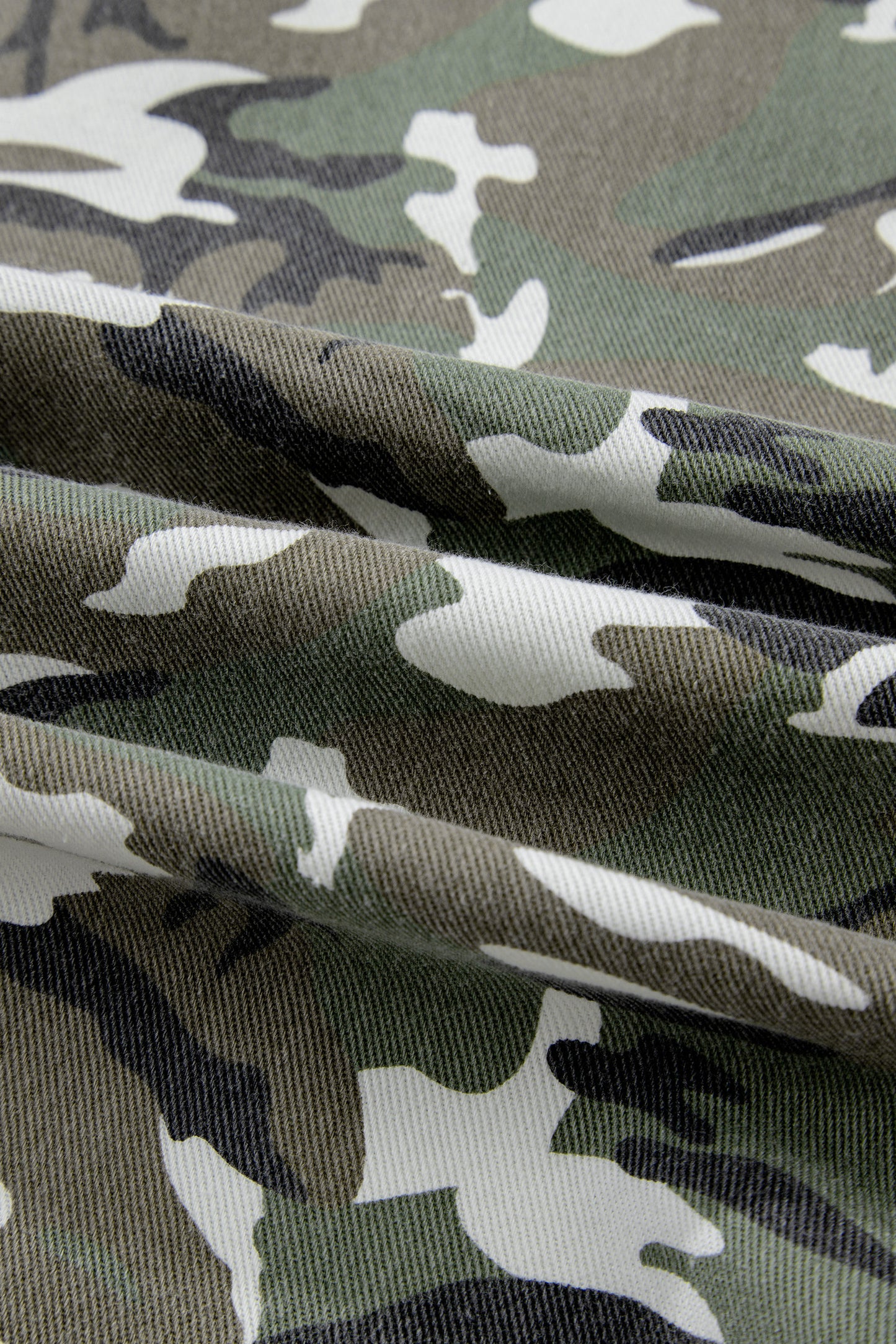 Green Camo Loose Denim Jacket with Chest Pockets
