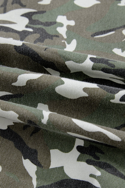 Green Camo Loose Denim Jacket with Chest Pockets