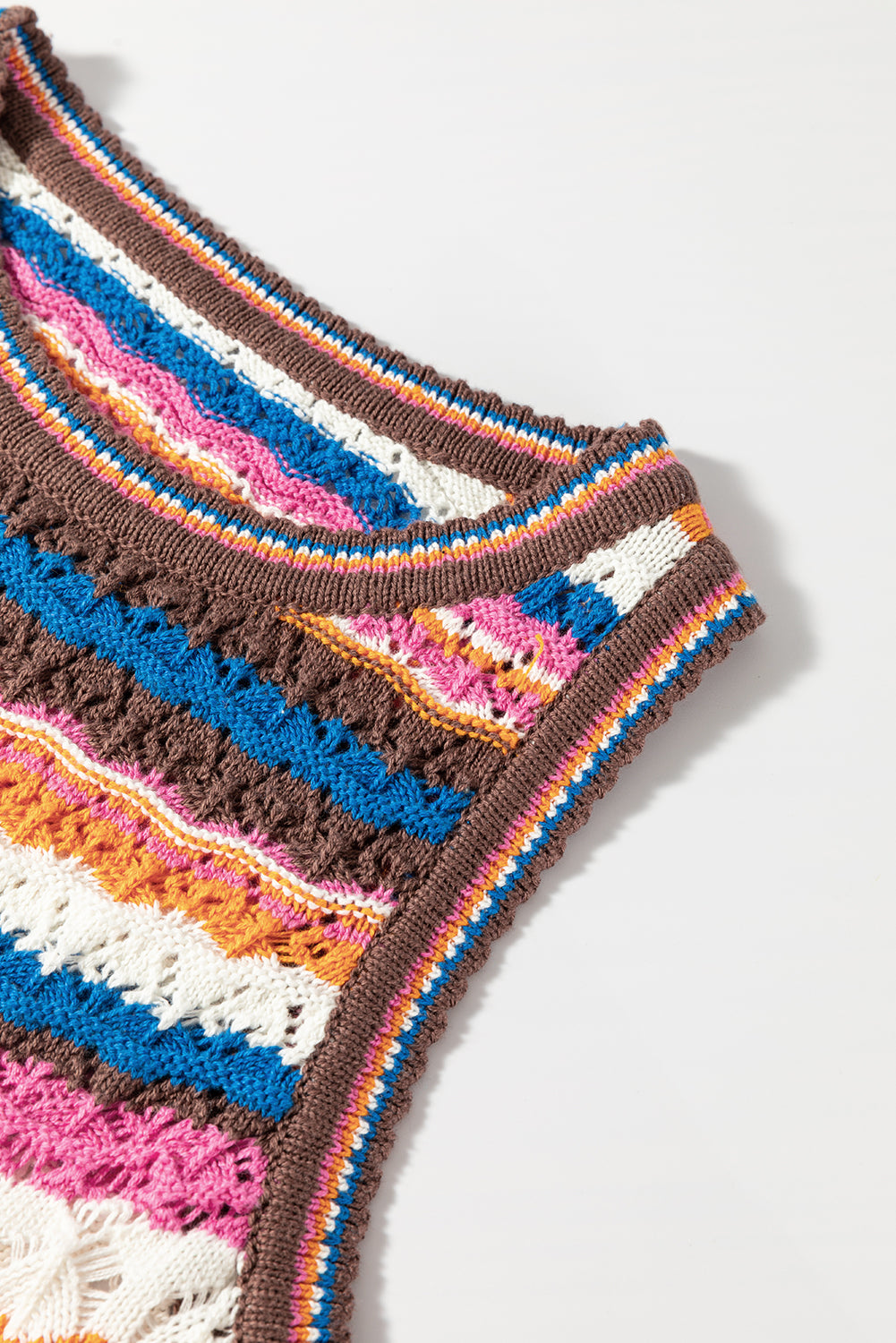 Boho Striped Crochet Knit Tank Sleeveless Sweater