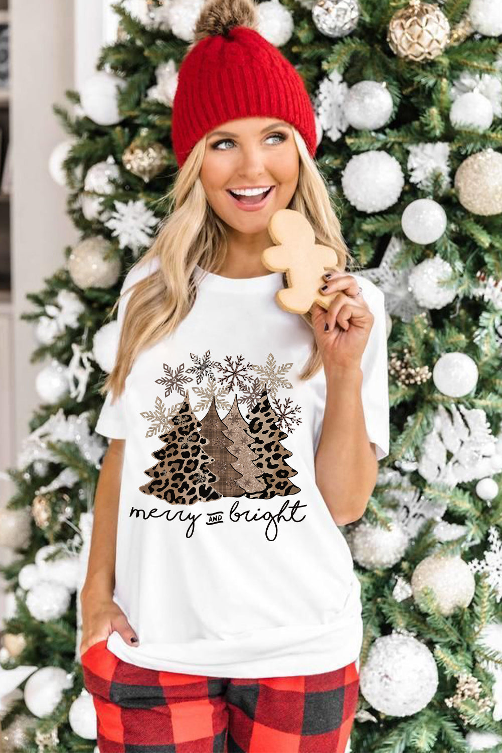 Leopard Print Christmas Tree Graphic Holiday T Shirt