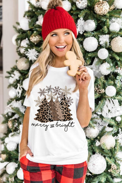 Leopard Print Christmas Tree Graphic Holiday T Shirt