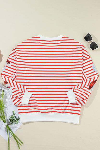 Sequin Santa Claus Striped Christmas Pullover Sweatshirt