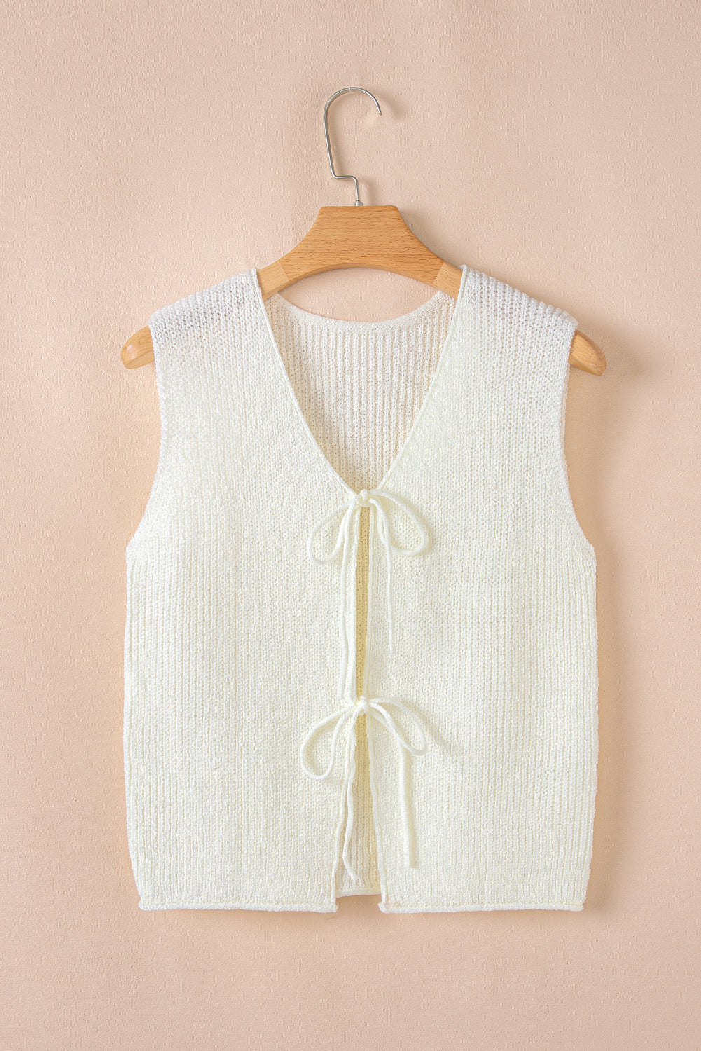 Beige Tie Front V Neck Sweater Vest Knit Top