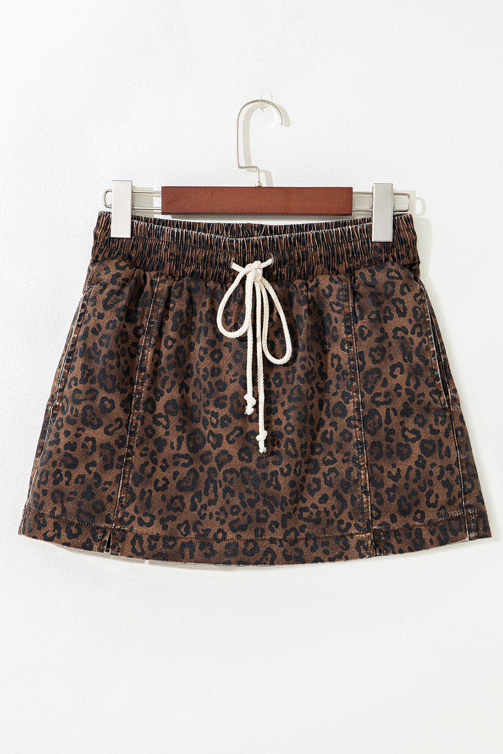 Leopard Print Drawstring Skort Casual High Waist Mini