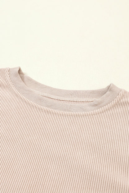 Apricot Ribbed Corduroy Oversized Long Sleeve Top