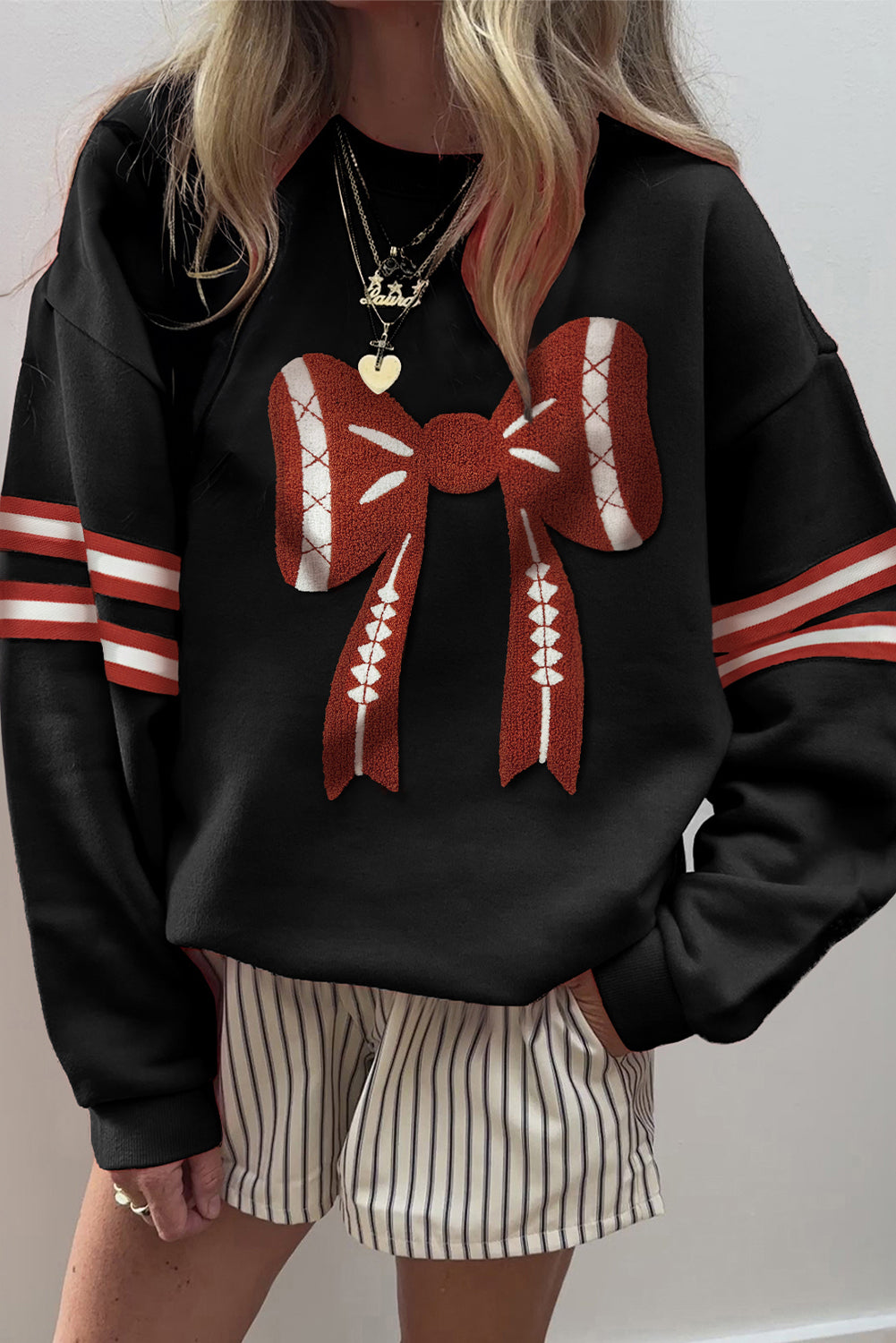 Game Day Bow Graphic Varsity Sweatshirt for Women