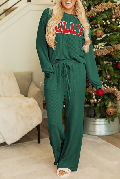JOLLY Ribbed Knit Long Sleeve Top and Pants Set