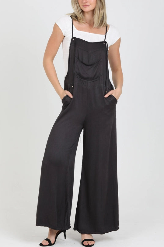 Wide Leg Sleeveless Overall Jumpsuit with Pockets