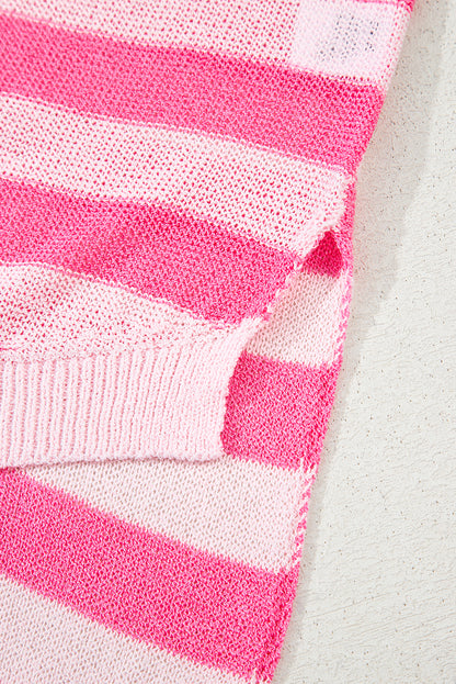 Pink USA Flag Stripe Notched Neck Sweater Vest