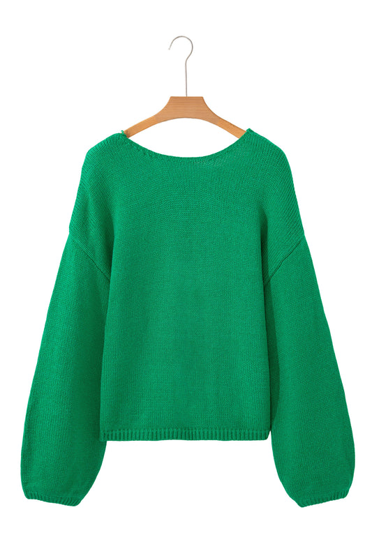 Valentine’s Day Red Bow Backless Bubble Sleeve Sweater