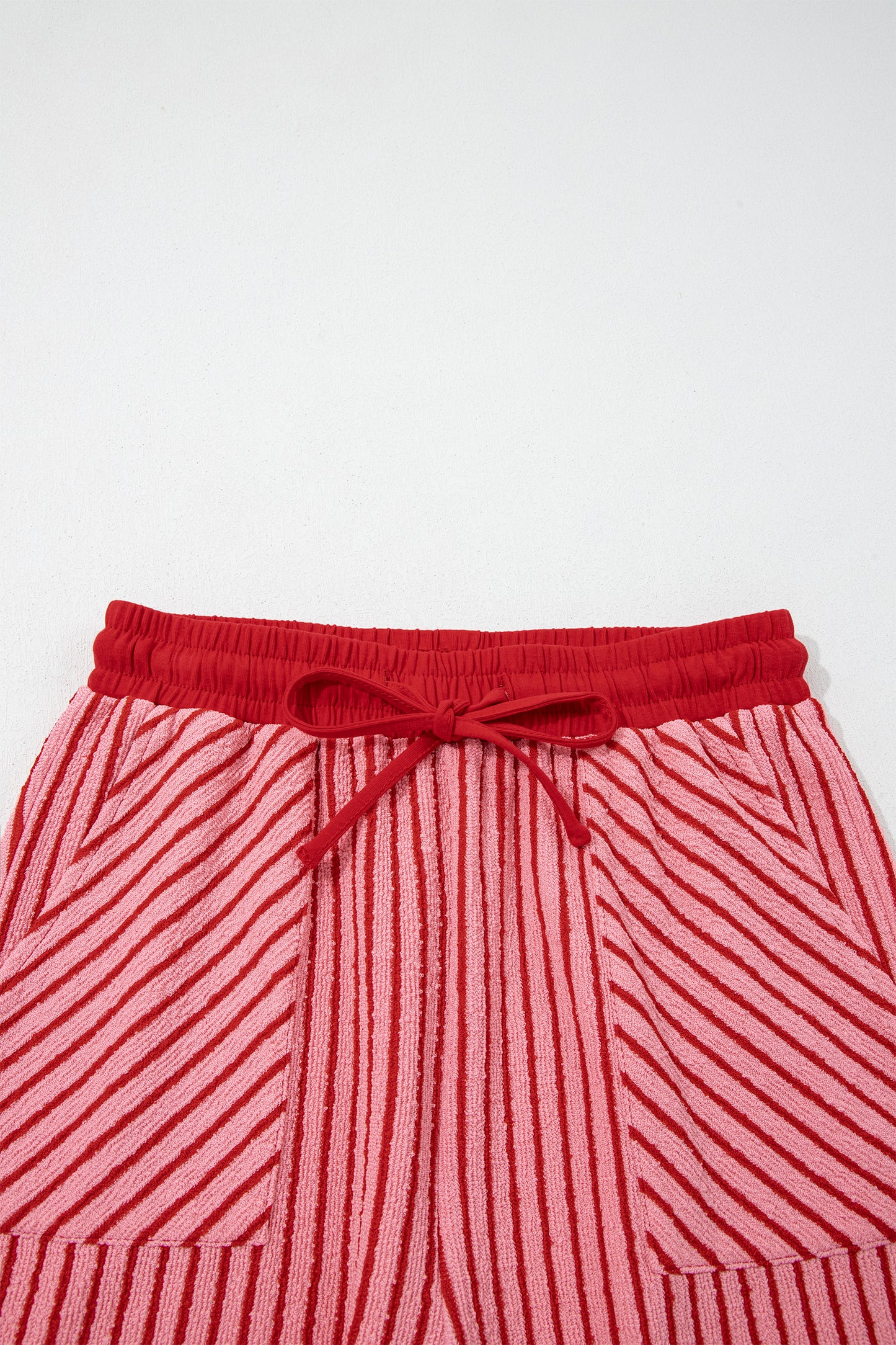 Khaki Stripe Crew Neck Tee Drawstring Waist Cropped Pants Set