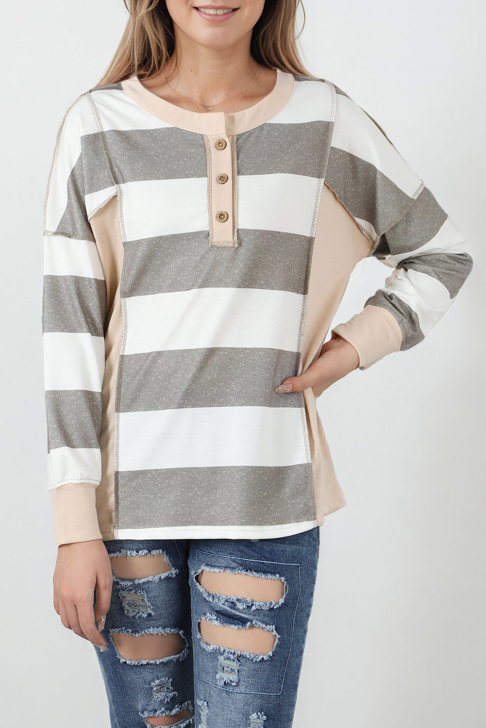 Multicolor Striped Colorblock Patchwork Sweatshirt