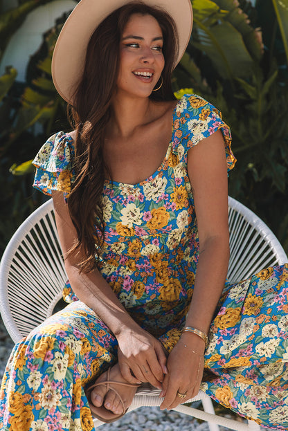 Floral Wide Leg Jumpsuit Cutout High Waist Boho Style