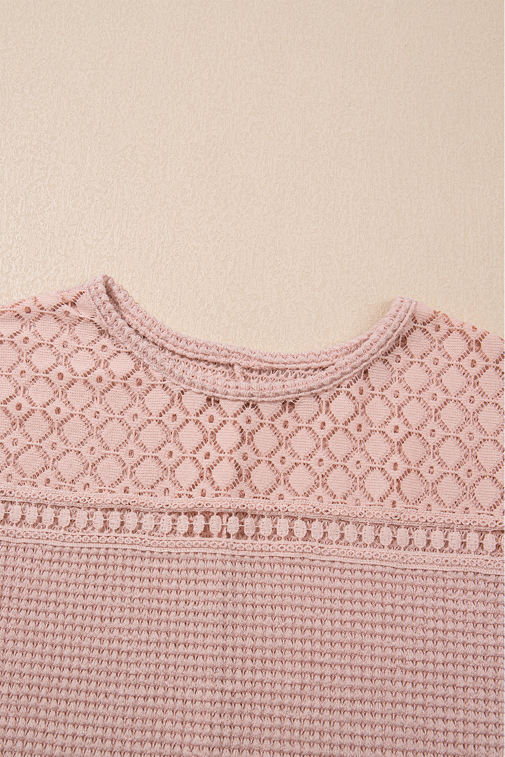 Mist Green Lace Patchwork Waffle Knit Summer Top