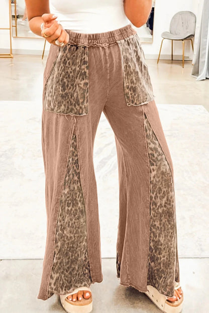 Leopard Patchwork High Waist Wide Leg Lounge Pants