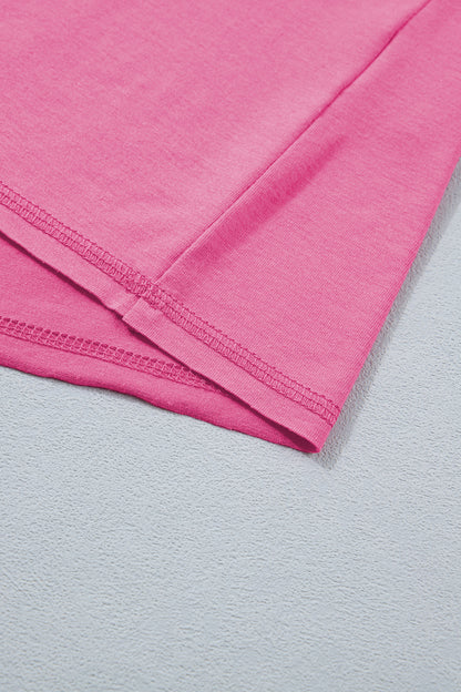 Bright Pink Lounge Set Rainbow Waistband Tee and Shorts