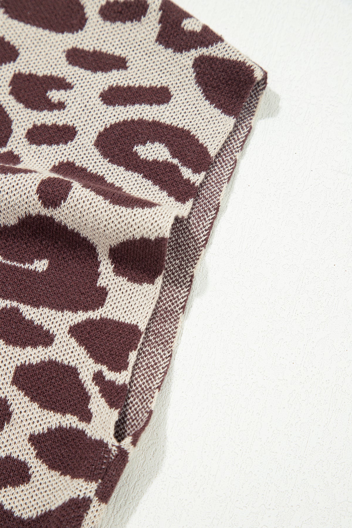 Khaki Leopard Knit Short Sleeve Pullover Sweater