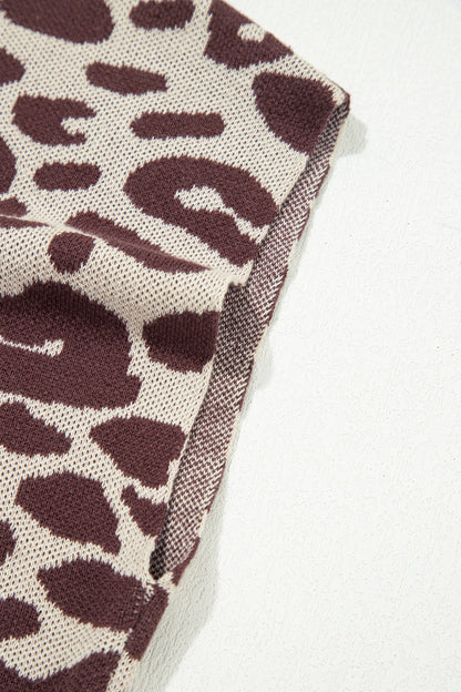 Khaki Leopard Knit Short Sleeve Pullover Sweater