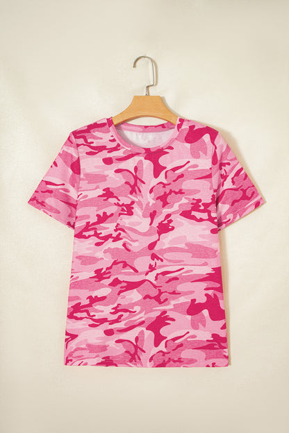 Green Camo Print Crew Neck Short Sleeve T Shirt