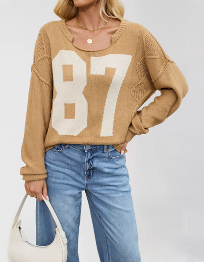 Oversized Knit Pullover with Bold 87 Print