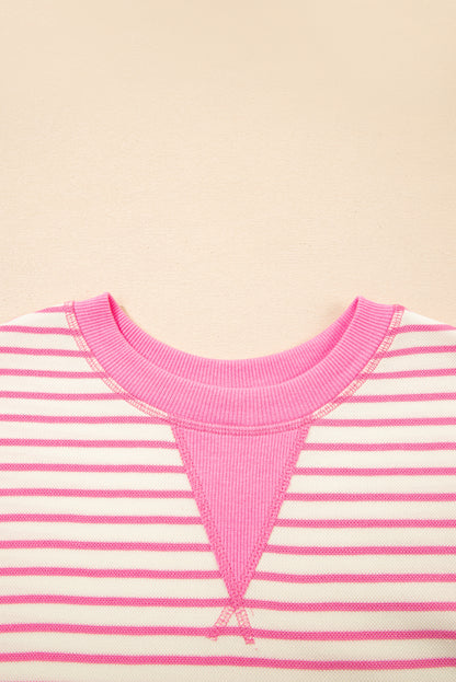Green Striped Ruffle Sleeve Contrast Casual Top