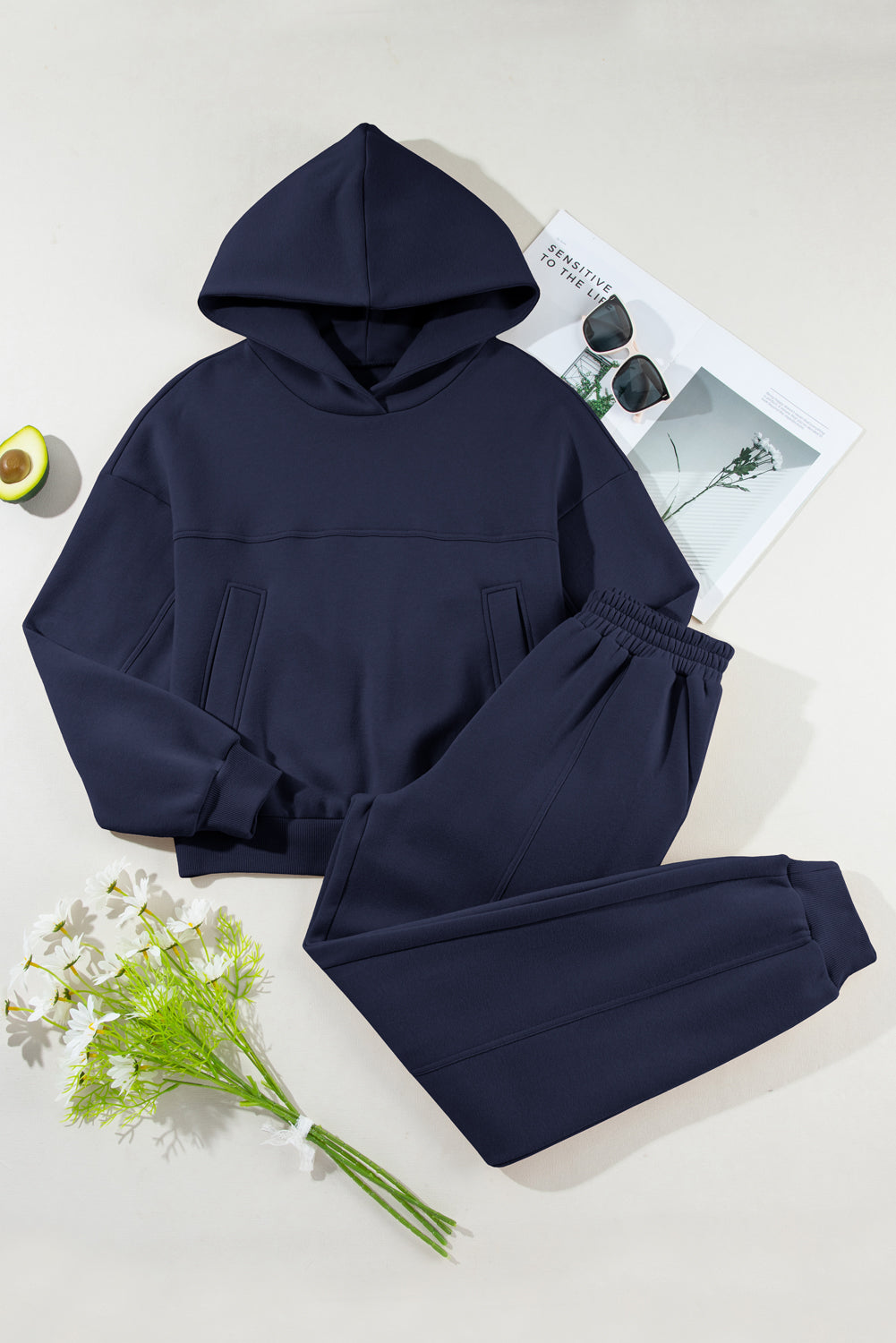 Gray Solid Exposed Seams Hoodie and Joggers Activewear Set