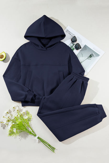 Gray Solid Exposed Seams Hoodie and Joggers Activewear Set