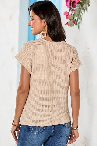 Mist Green Lace Patchwork Waffle Knit Summer Top