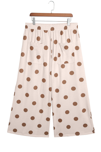 Sky Blue Polka Dot Elastic Waist Wide Leg Plus Size Pants
