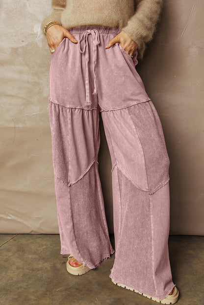 Women's Black Mineral Wash Wide Leg Patchwork Pants