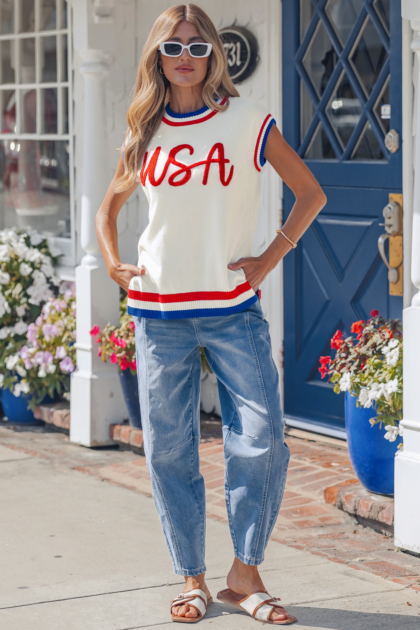 USA Graphic Knit Top Patriotic Flag Day Sweater