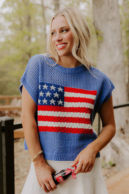 American Flag Knit Sweater Vest Patriotic Summer Top