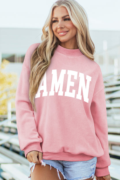 WWJD AMEN Graphic Mock Neck Oversized Sweatshirt