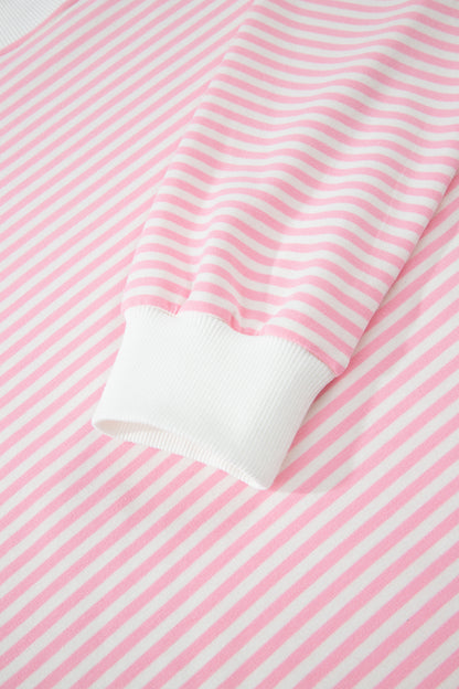 Pink Stripe Oversized Mock Neck Sweatshirt Shorts Set