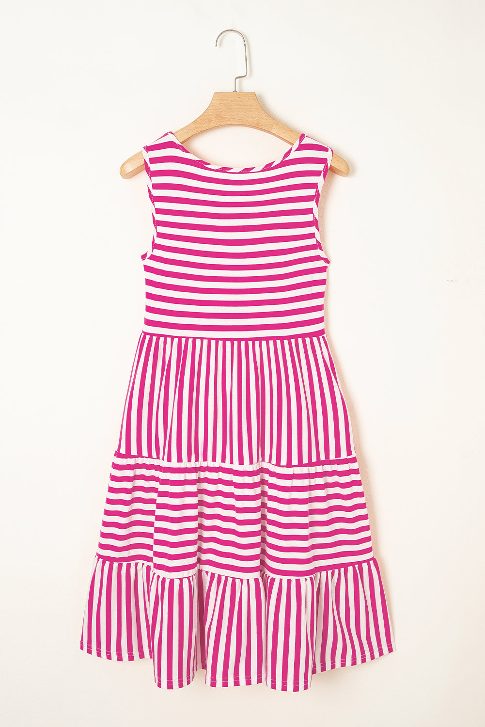Black White Stripe U-Neck Sleeveless Loose Mini Dress