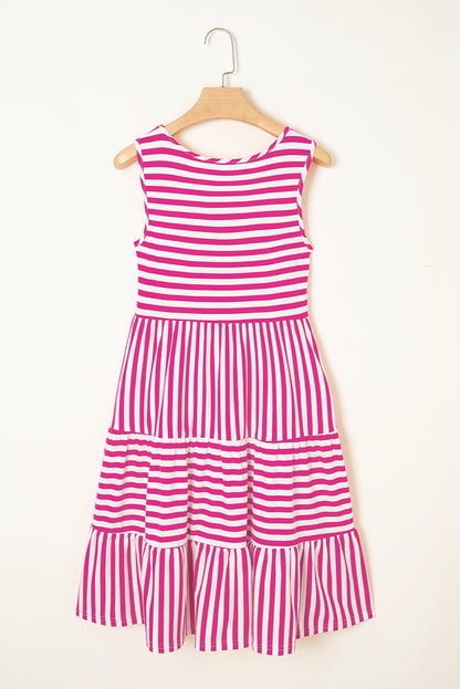 Black White Stripe U-Neck Sleeveless Loose Mini Dress