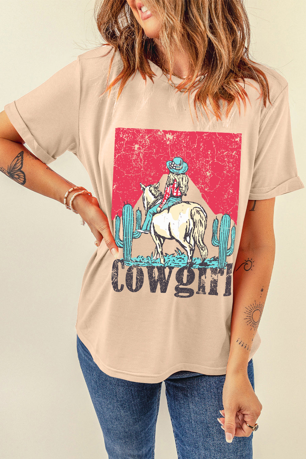 Cowgirl Western Graphic Tee Vintage Rodeo Print T Shirt
