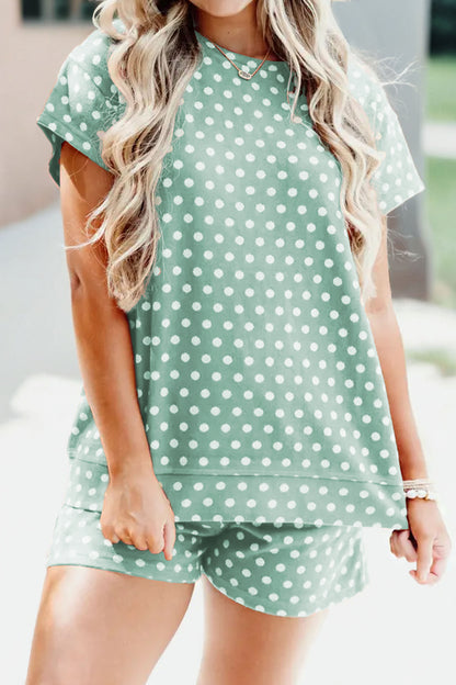 Polka Dot Lounge Short Set Casual Two Piece Outfit