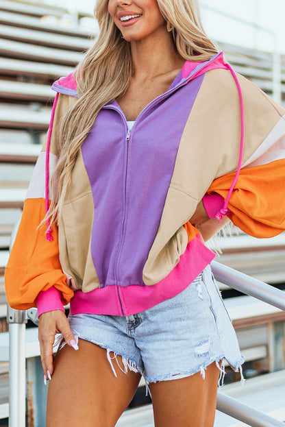Oversized Colorblock Zip Up Hoodie – Retro Streetwear