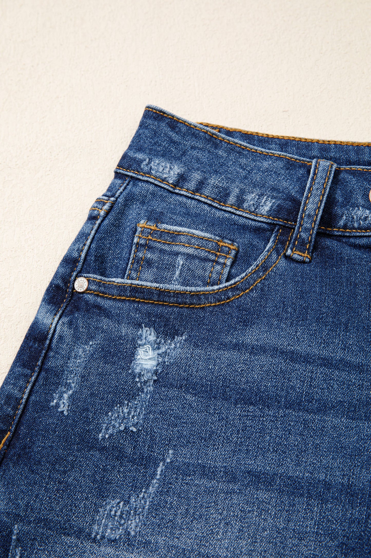 Sail Blue High-Waist Distressed Raw Hem Denim Shorts