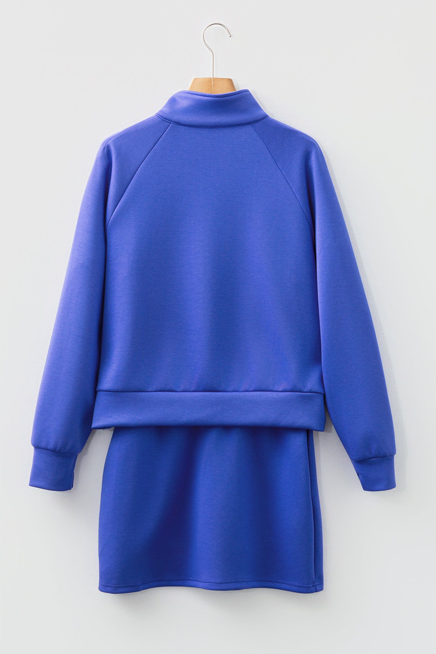 Half Zip Long Sleeve Pullover Mini Skirt Set