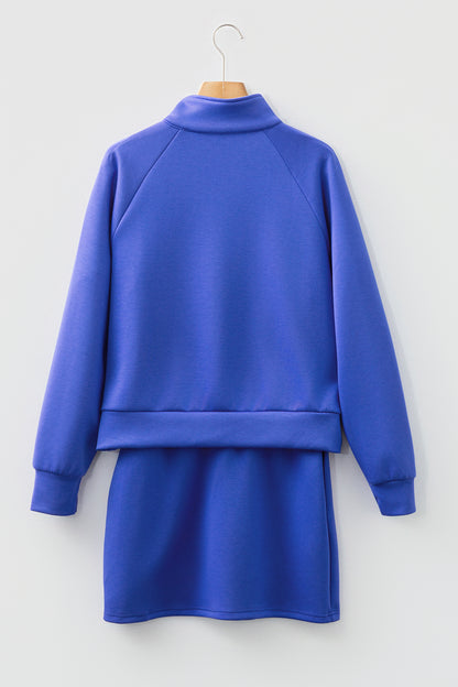 Half Zip Long Sleeve Pullover Mini Skirt Set